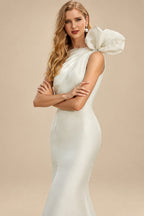 Rutipo Ivory Trumpet/Mermaid Asymmetrical Satin Wedding Dresses With Ruffle