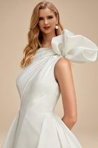 Rutipo Ivory Trumpet/Mermaid Asymmetrical Satin Wedding Dresses With Ruffle