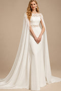 Rutipo Ivory Sheath/Column Chiffon/Lace Wedding Dresses With Appliques Lace