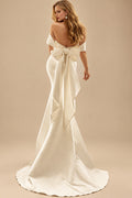 Rutipo Ivory Trumpet/Mermaid Off-The-Shoulder Satin Wedding Dresses With Bow(s)