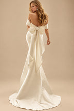 Rutipo Ivory Trumpet/Mermaid Off-The-Shoulder Satin Wedding Dresses With Bow(s)