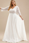 Rutipo Ivory A-Line V-Neck Lace(Non-Stretch)/Chiffon(Non-Stretch) Plus Size Wedding Dress