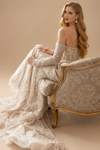 Rutipo As Picture Fitted Glitter Trumpet Beaded Sweetheart Detachable Sleeves Wedding Dresses With Lace Up Back