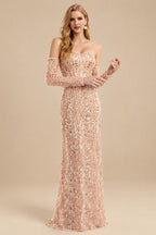 Rutipo Rose Gold Fitted Glitter Trumpet Beaded Sweetheart Detachable Sleeves Wedding Dresses With Lace Up Back