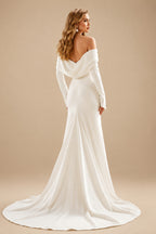Rutipo Ivory Modest Trumpet Off-The-Shoulder Long Sleeves Wedding Dresses With High Split
