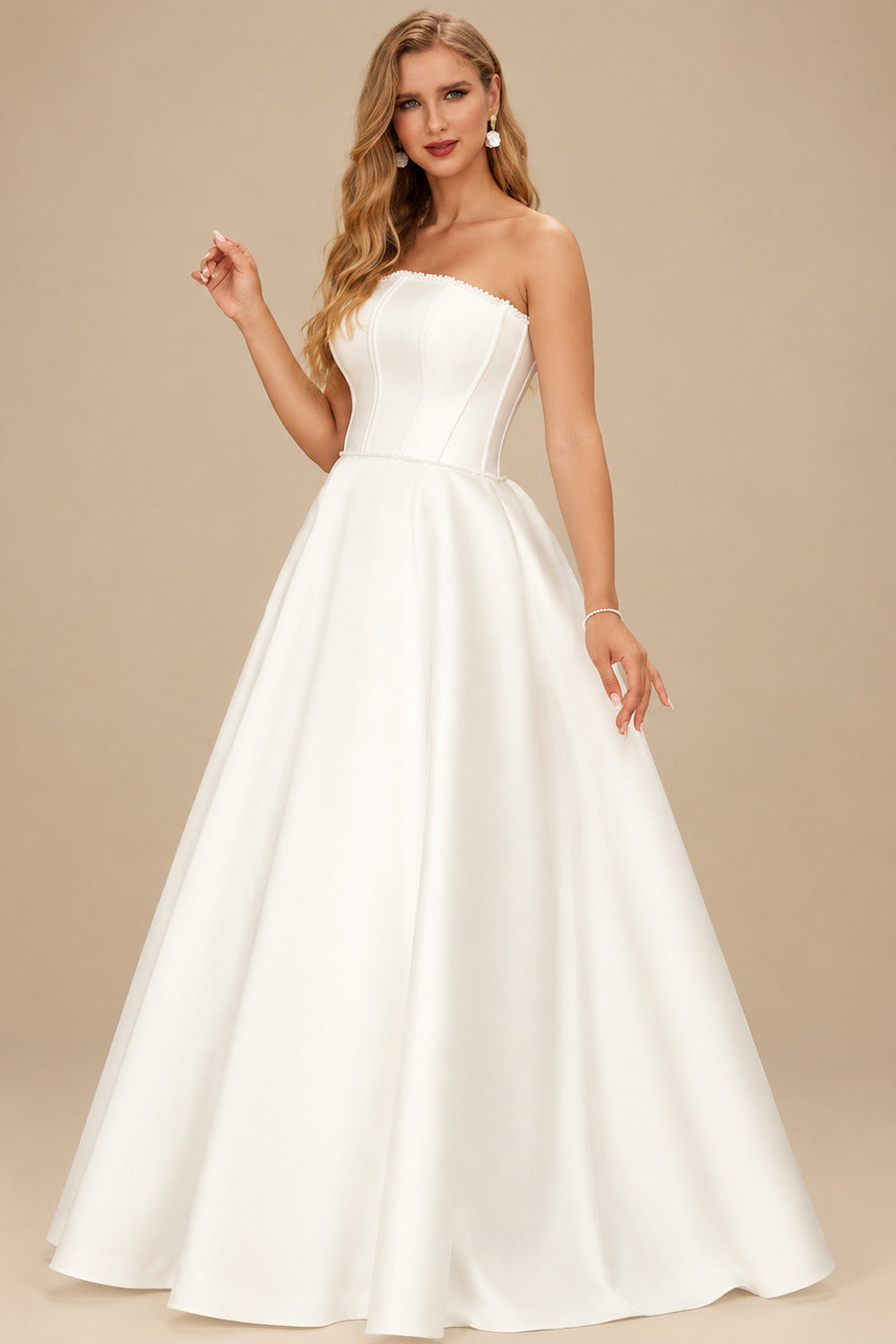 Rutipo Ivory Classic A-Line Little White Dress Satin Wedding Dresses With Beading