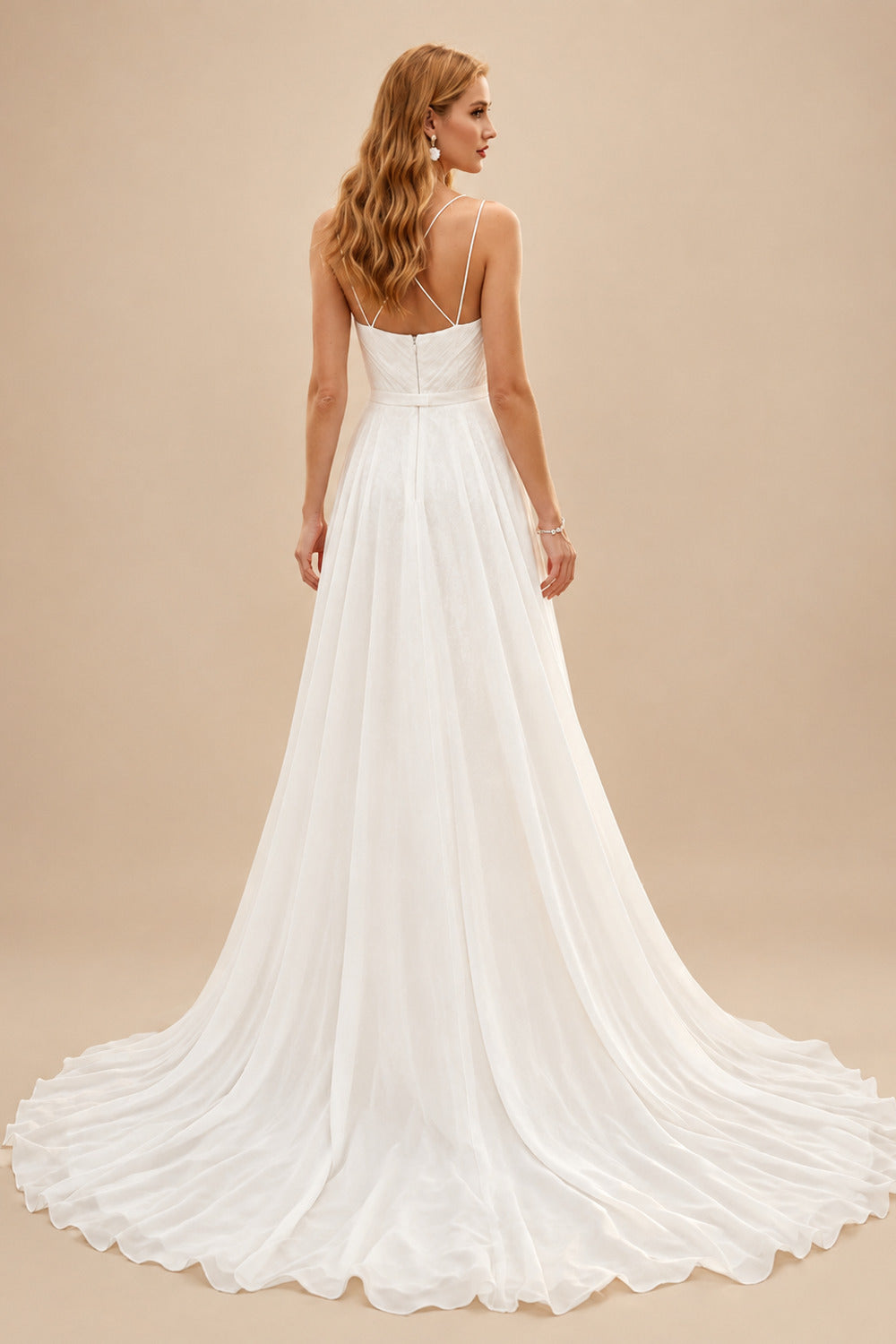 Rutipo Ivory Free-Spirited A-Line V-Neck Spaghetti Straps Chiffon Wedding Dresses