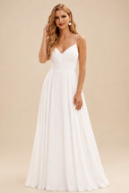 Rutipo Ivory Free-Spirited A-Line V-Neck Spaghetti Straps Chiffon Wedding Dresses