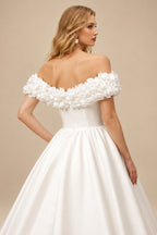 Rutipo Ivory Elegant Flower(s) Off-The-Shoulder Ball-Gown Sweep Train Satin Wedding Dresses