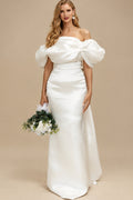 Rutipo Ivory Trumpet/Mermaid Off-The-Shoulder Sleeveless Floor-Length Wedding Dresses