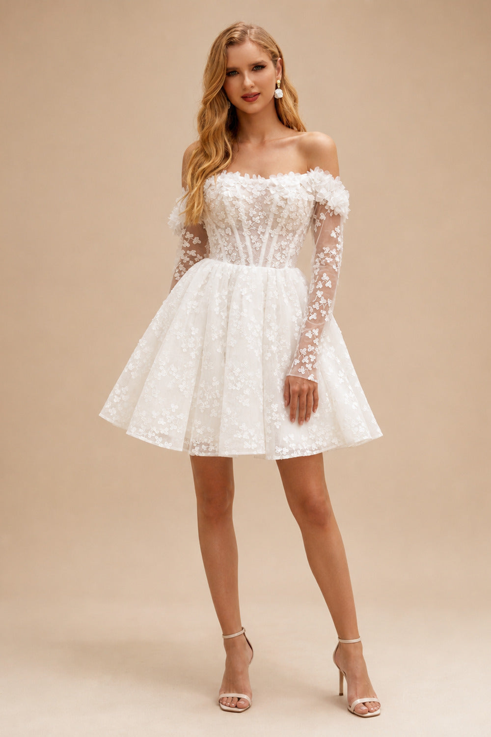 Rutipo Ivory Ball-Gown Off-The-Shoulder Lace Wedding Dresses With Appliques Lace