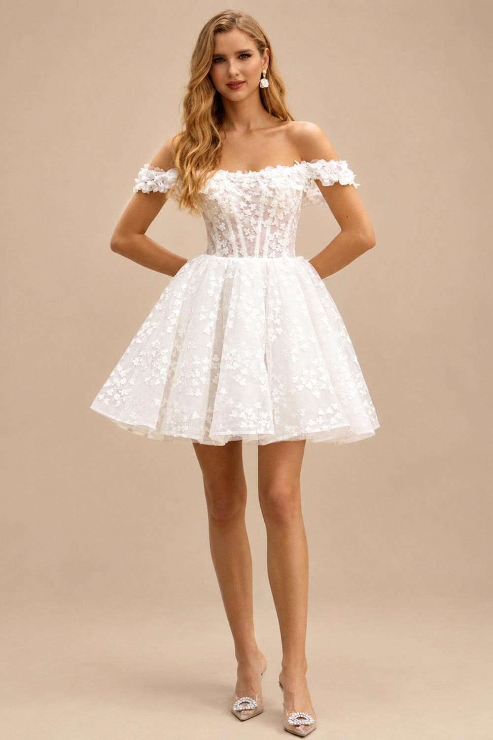 Rutipo Ivory Ball-Gown Off-The-Shoulder Lace Wedding Dresses With Appliques Lace