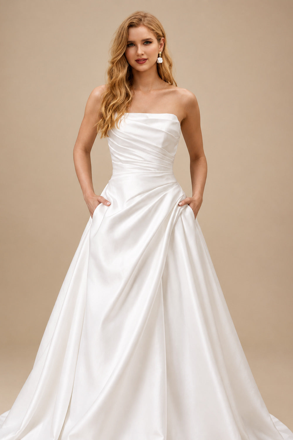 Rutipo White Elegant Ball-Gown Sleeveless Chapel Train Liquid Satin Wedding Dresses With High Split