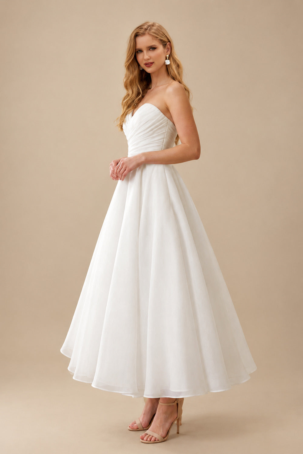Rutipo Ivory Elegant Pleated Sweetheart Ball-Gown Ankle-Length Satin/Tulle Wedding Dresses