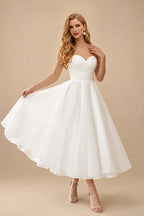 Rutipo Ivory Elegant Pleated Sweetheart Ball-Gown Ankle-Length Satin/Tulle Wedding Dresses