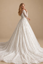 Rutipo As Picture Luxury Illusion Neck Long Sleeves Ball-Gown Detachable Satin/Tulle With Beading/Sequins