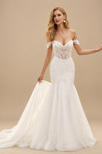 Rutipo Ivory Elegant Sweetheart Mermaid Court Train Lace/Tulle Wedding Dress