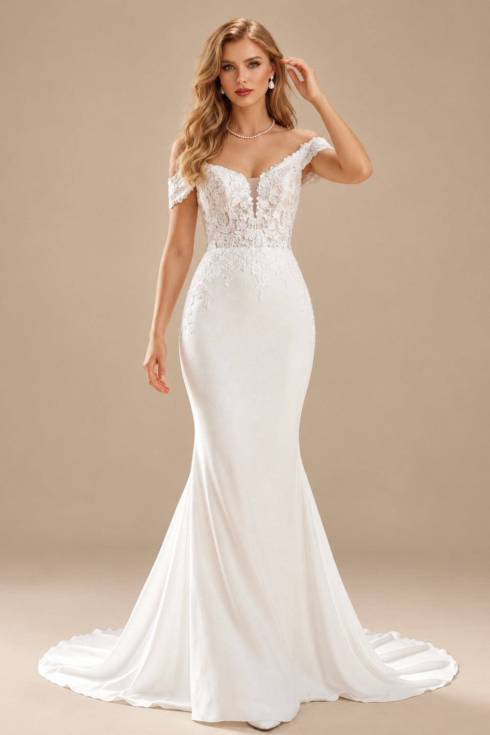 Rutipo Ivory Elegant Sweetheart Detachable Straps Mermaid Sweep Train Lace/Elastic Satin Wedding Dresses
