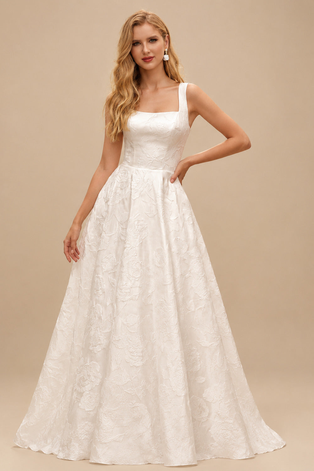 Rutipo White Elegant Cowl Neck Strapless Sleeveless Ball-Gown Court Train Wedding Dresses