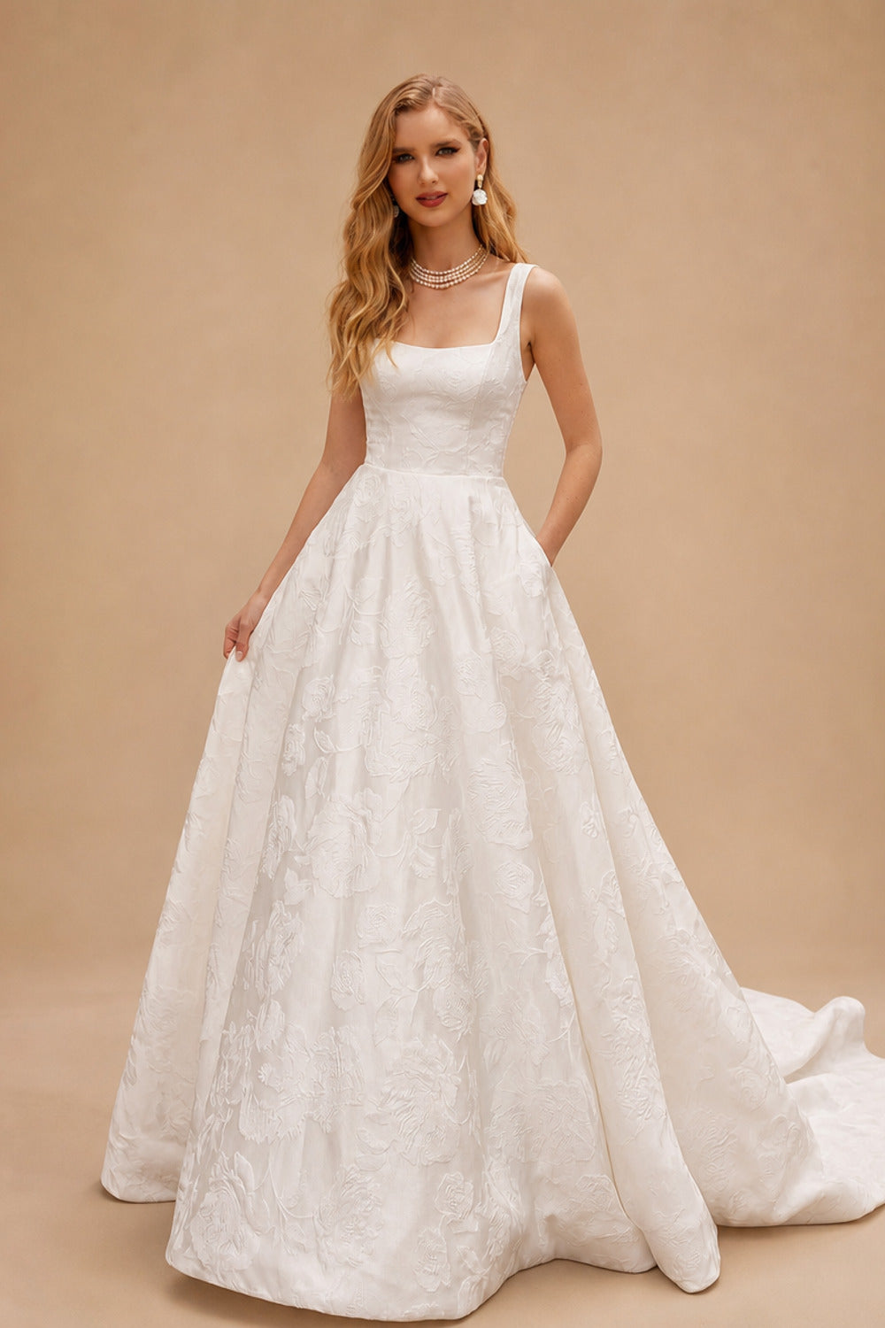Rutipo White Elegant Cowl Neck Strapless Sleeveless Ball-Gown Court Train Wedding Dresses