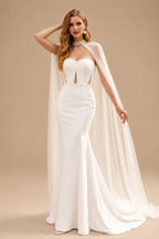 Rutipo Ivory Luxury Sweetheart Mermaid Sweep Train Italian Satin Wedding Dresses With Beading Wrap
