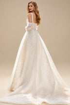 Rutipo Ivory Elegant Square Neckline Sleeveless A-Line Court Train Lace Wedding Dresses With Pockets