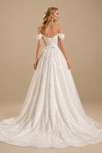 Rutipo Ivory Sparkle & Shine Off-The-Shoulder Sleeveless Ball-Gown Sweep Train Sequined Wedding Dresses