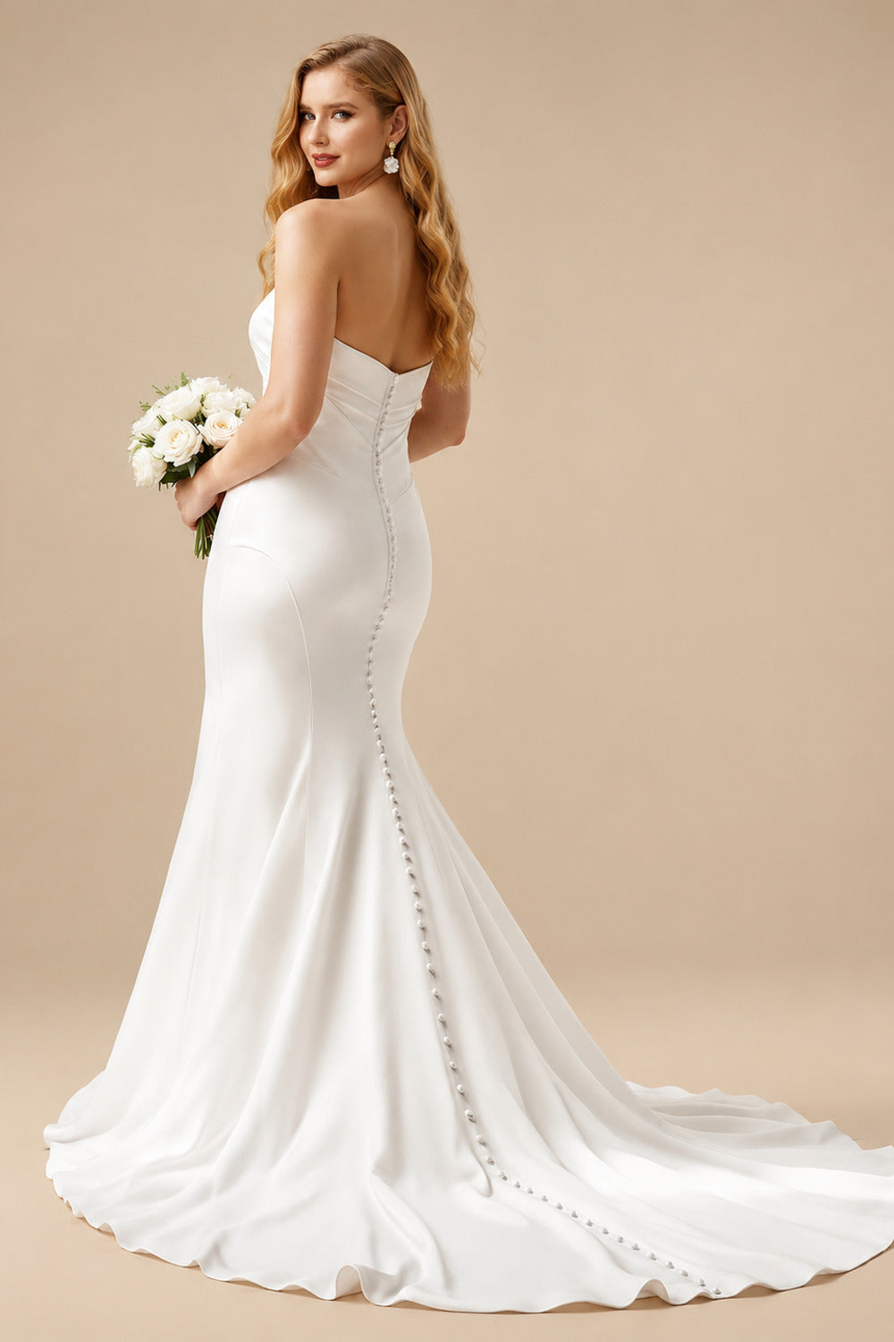 Rutipo White Trumpet/Mermaid Sweetheart Sleeveless Sweep Train Detachable Straps Wedding Dresses