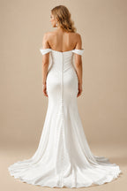 Rutipo White Trumpet/Mermaid Sweetheart Sleeveless Sweep Train Detachable Straps Wedding Dresses