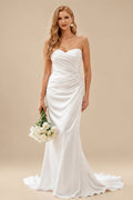 Rutipo White Trumpet/Mermaid Sweetheart Sleeveless Sweep Train Detachable Straps Wedding Dresses