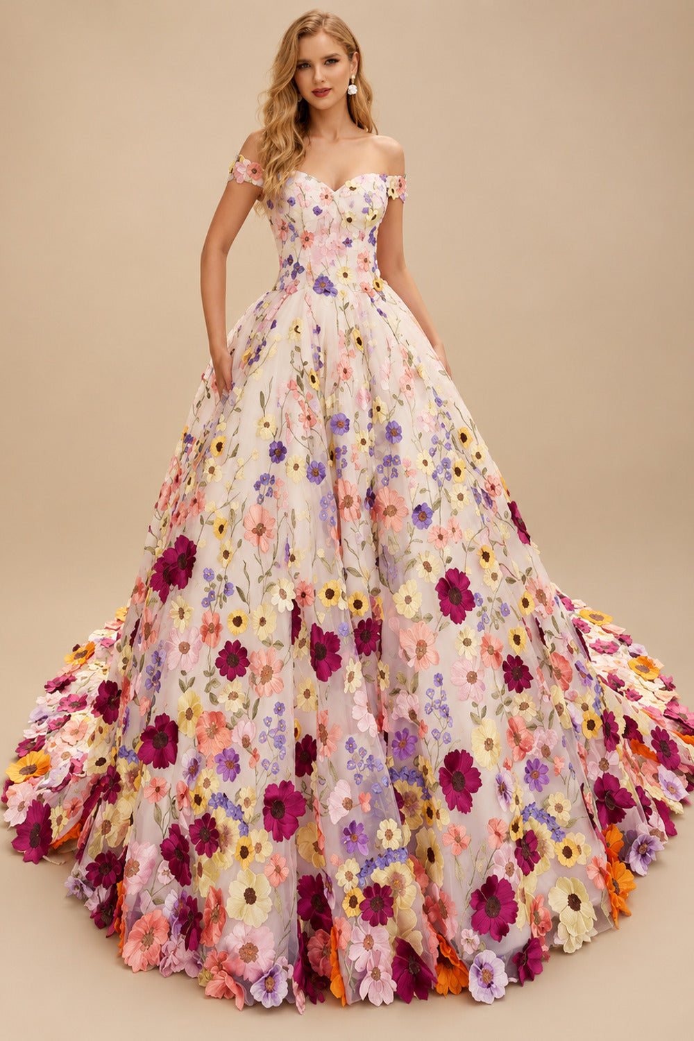 Rutipo As Picture A-Line Off-The-Shoulder Sleeveless Court Train Wedding Dresses With Flower(s)