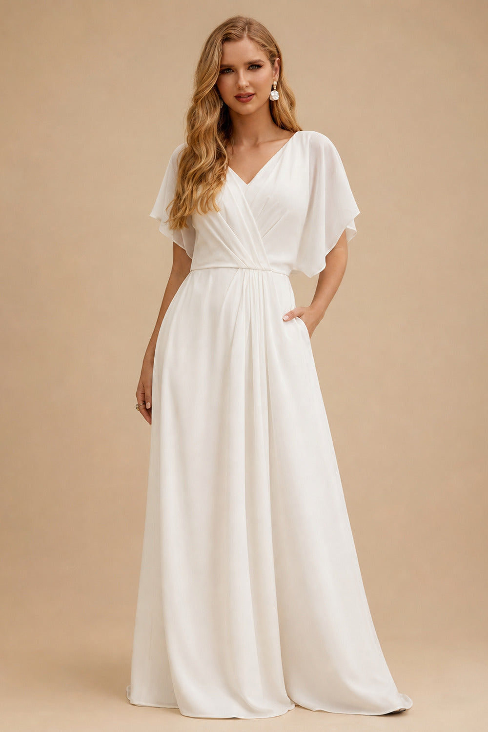 Rutipo White Jumpsuit/Pantsuit Plunge Neck Sleeveless Floor-Length Elastic Satin Wedding Dresses