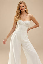 Rutipo Ivory Jumpsuit/Pantsuit Sweetheart Floor-Length Elastic Satin Wedding Dresses With Beading