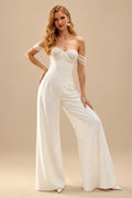 Rutipo Ivory Jumpsuit/Pantsuit Sweetheart Floor-Length Elastic Satin Wedding Dresses With Beading