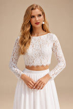 Rutipo White Elegant Scoop Neck Long Sleeves A-Line Floor-Length Chiffon/Lace Wedding Dresses