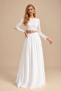 Rutipo White Elegant Scoop Neck Long Sleeves A-Line Floor-Length Chiffon/Lace Wedding Dresses