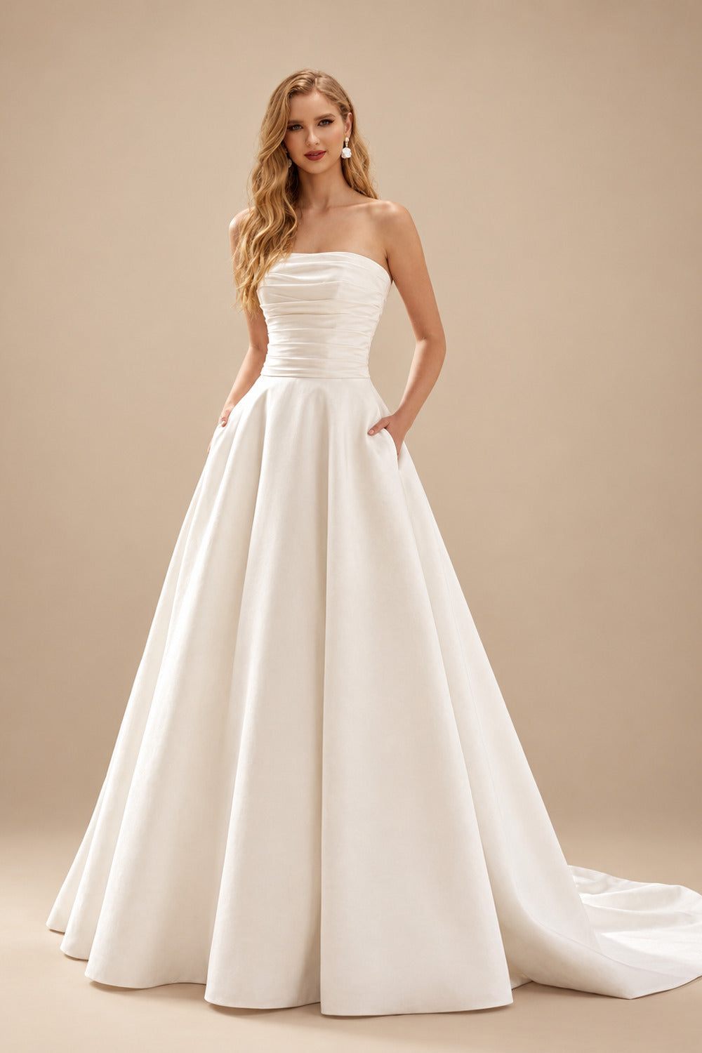 Rutipo Ivory Multiway Dress Features A Ballgown Overskirt Strapless Satin Wedding Dresses With 3D Floral