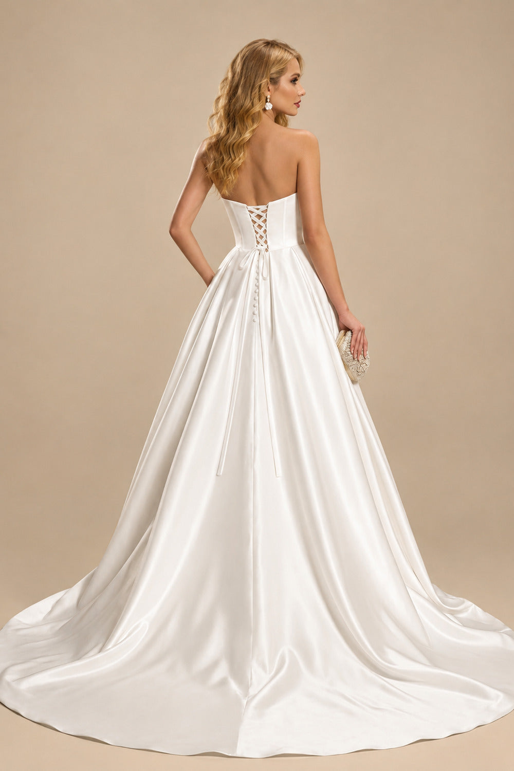 Rutipo Ivory Elegant Cowl Neck Sleeveless A-Line Sweep Train Satin Wedding Dresses With Sequins/High Split