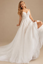 Rutipo White A-Line Sweetheart Sleeveless Court Train Satin Tulle Wedding Dresses With Appliques Lace
