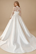 Rutipo White Long Sleeves/Detachable Sleeves Ball-Gown Strapless/Illusion Neck Royal Lace/Twill Satin Wedding Dresses