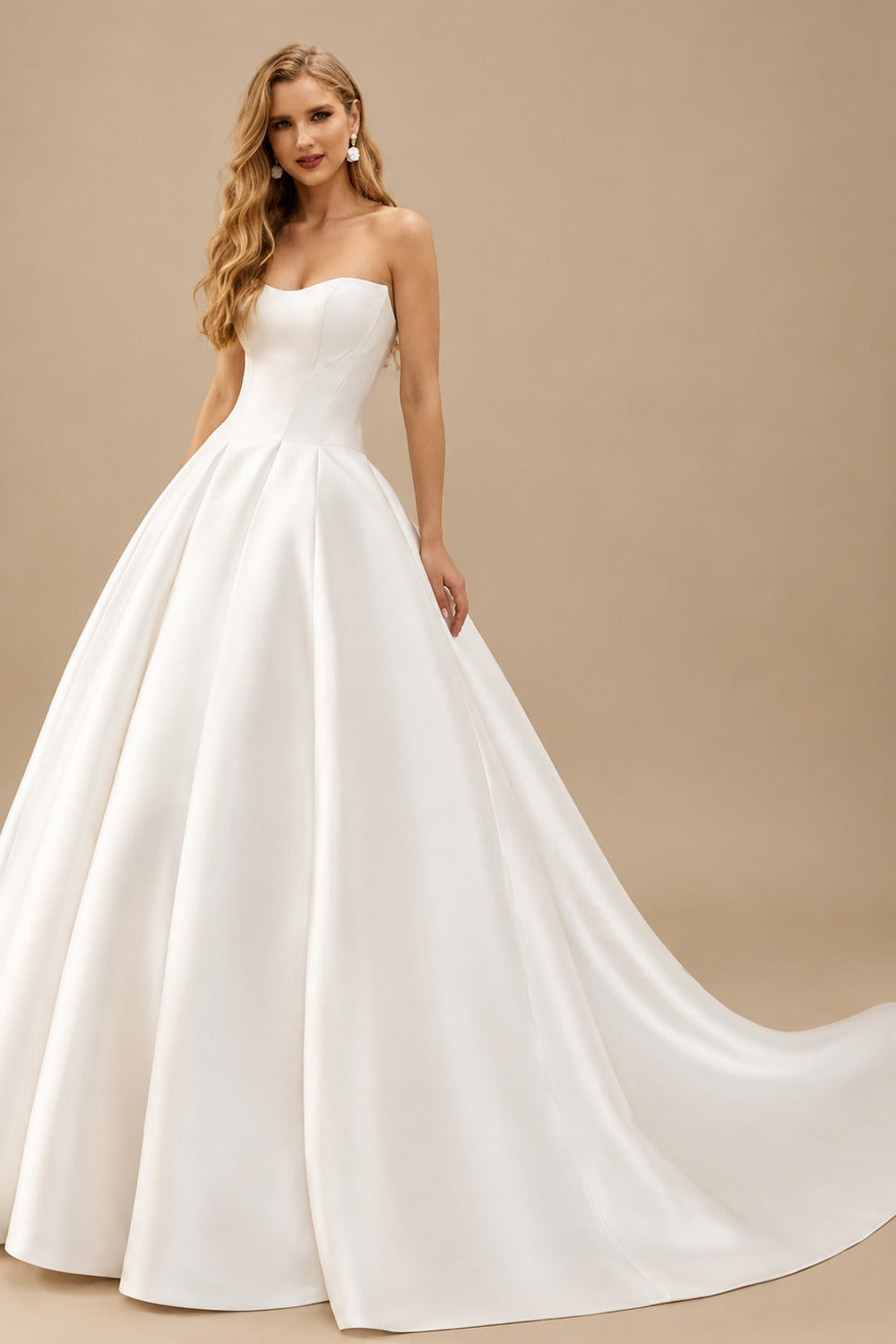 Rutipo White Long Sleeves/Detachable Sleeves Ball-Gown Strapless/Illusion Neck Royal Lace/Twill Satin Wedding Dresses