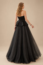 Rutipo Black Ball-Gown Sweetheart Sleeveless Court Train Tulle/Twill Satin Wedding Dresses