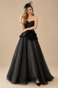 Rutipo Black Ball-Gown Sweetheart Sleeveless Court Train Tulle/Twill Satin Wedding Dresses