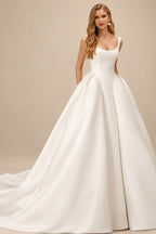 Rutipo Ivory Ball-Gown Scoop Neck Sleeveless Court Train Tulle/Twill Satin Wedding Dresses