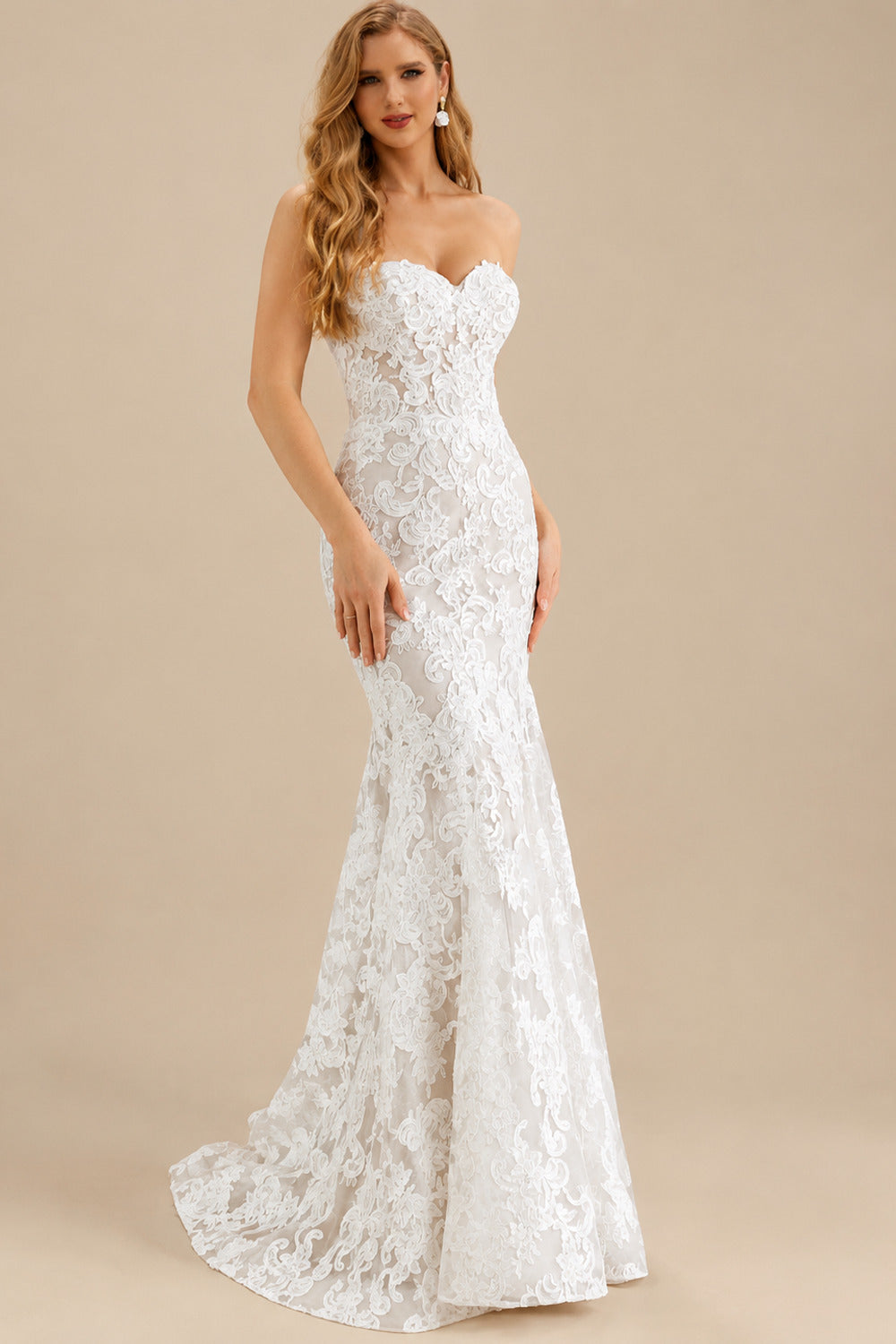 Rutipo As Picture Trumpet/Mermaid Sweetheart Sleeveless Chapel Train Lace Wedding Dress With Lace