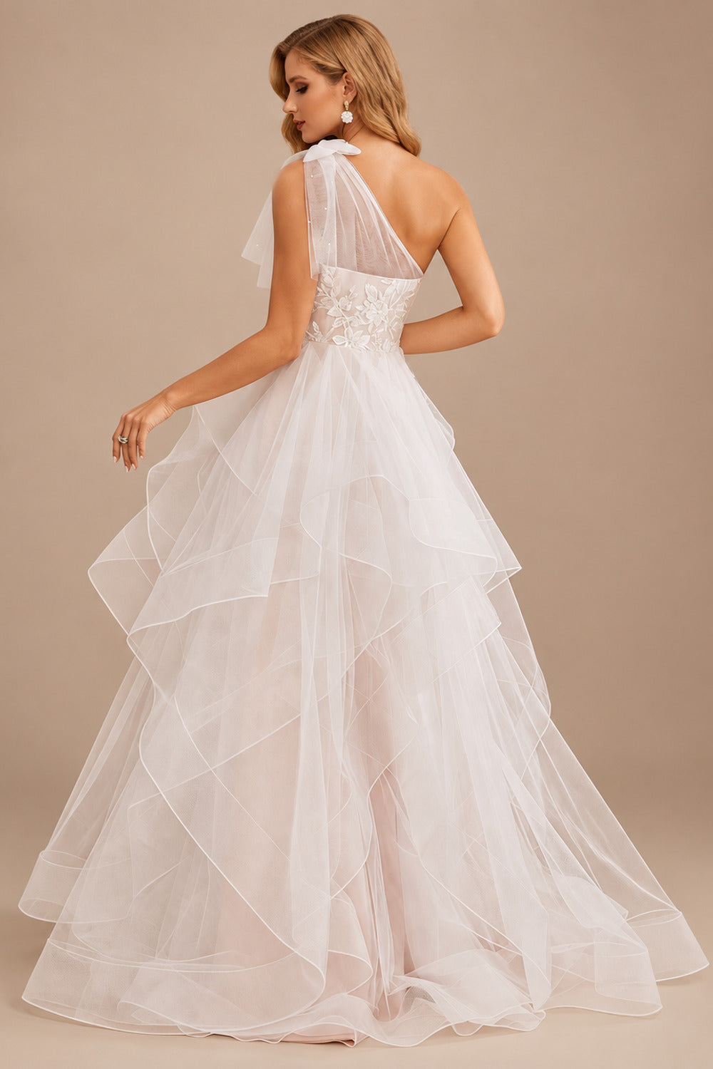 Rutipo As Picture Ball-Gown One-Shoulder Sleeveless Sweep Train Lace/Satin With Beading Flower Bride Wedding Dress