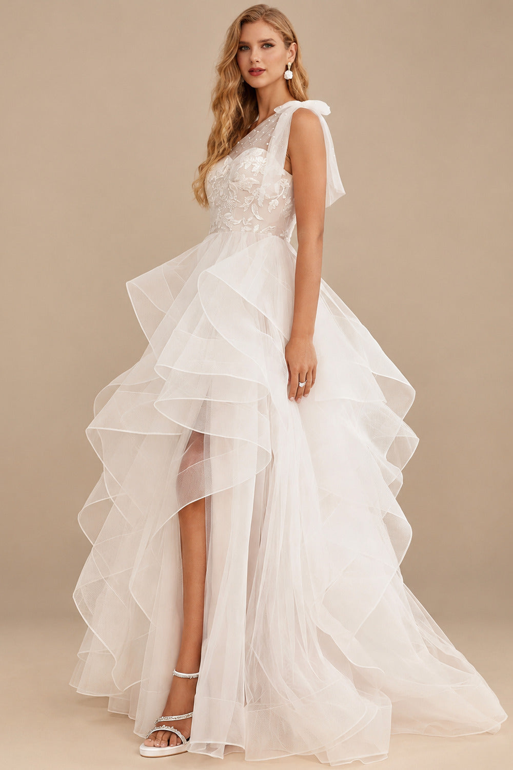 Rutipo As Picture Ball-Gown One-Shoulder Sleeveless Sweep Train Lace/Satin With Beading Flower Bride Wedding Dress