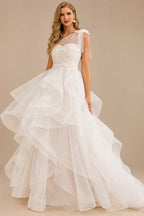 Rutipo As Picture Ball-Gown One-Shoulder Sleeveless Sweep Train Lace/Satin With Beading Flower Bride Wedding Dress
