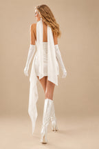 Rutipo Ivory Sheath/Column Strapless Sleeveless Short/Mini Matte Satin With Sweeping Side Drape Bride Wedding Dress