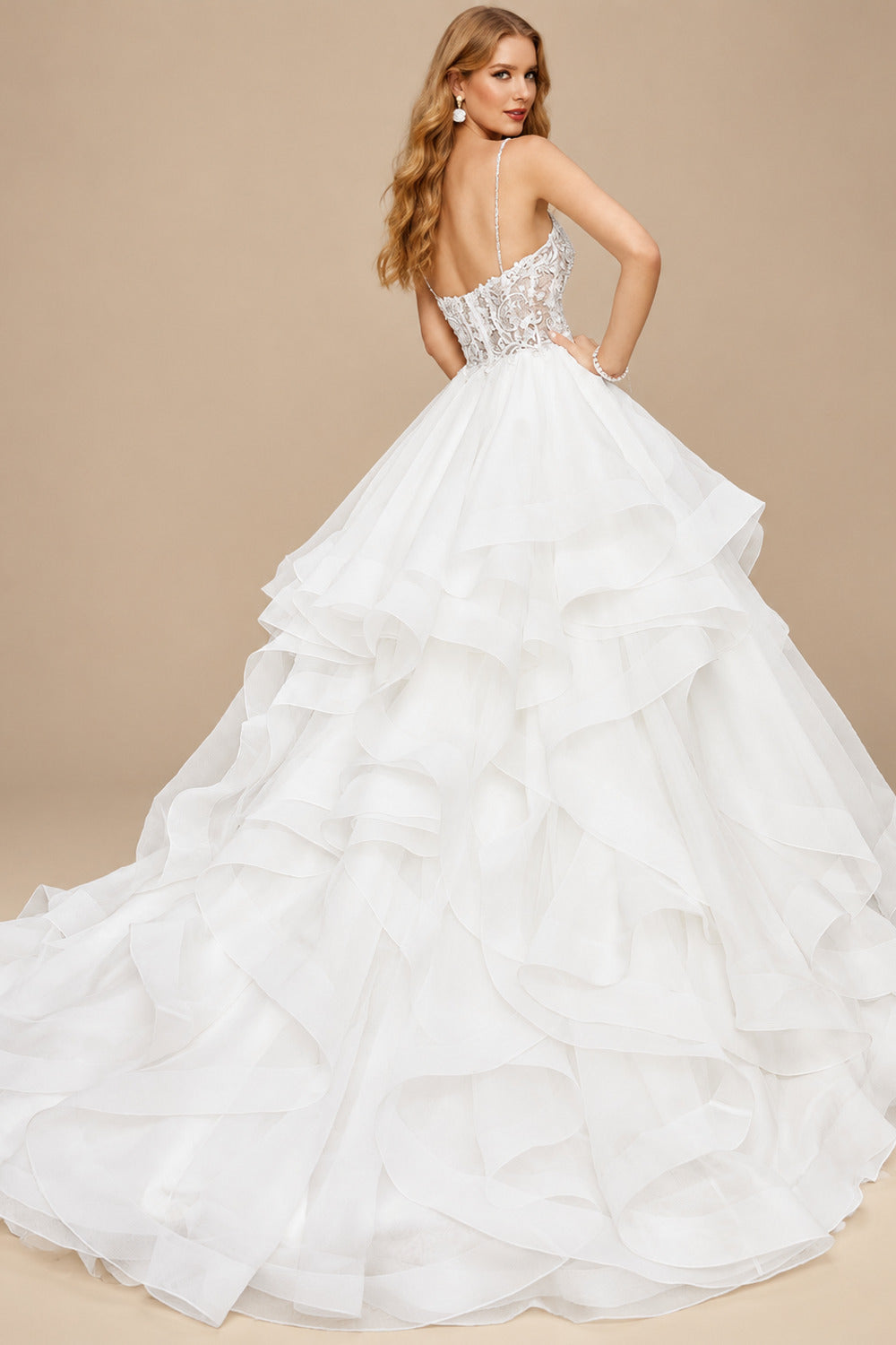 Rutipo Ivory Ball-Gown V-Neck Sleeveless Chapel Train Satin/Organza With Appliques Bride Wedding Dress